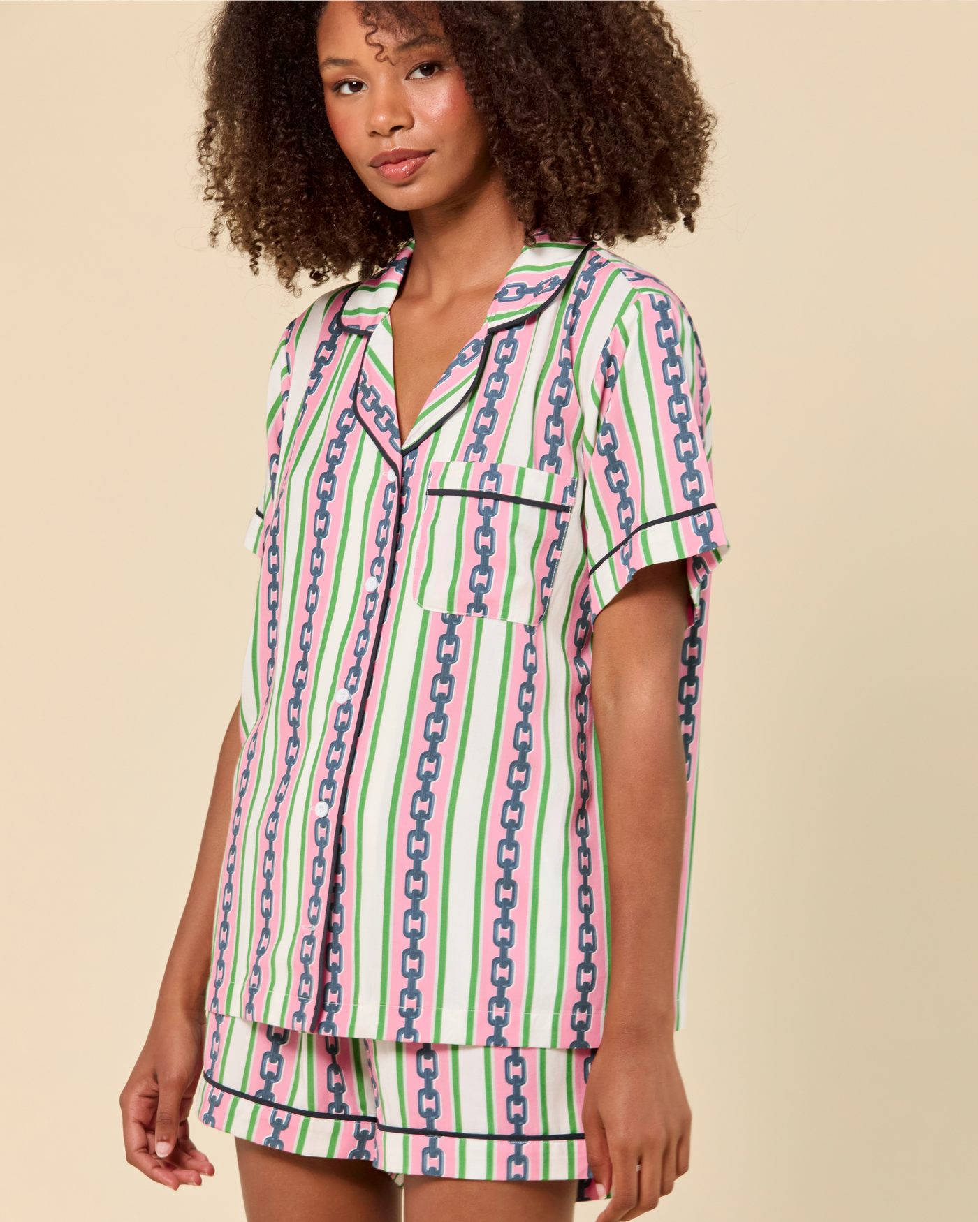 Chain Stripe Pajama Shorts Set Pajama Set Katie Kime
