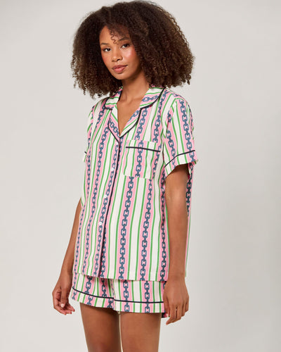 Chain Stripe Pajama Shorts Set Pajama Set Pink Green / XS Katie Kime