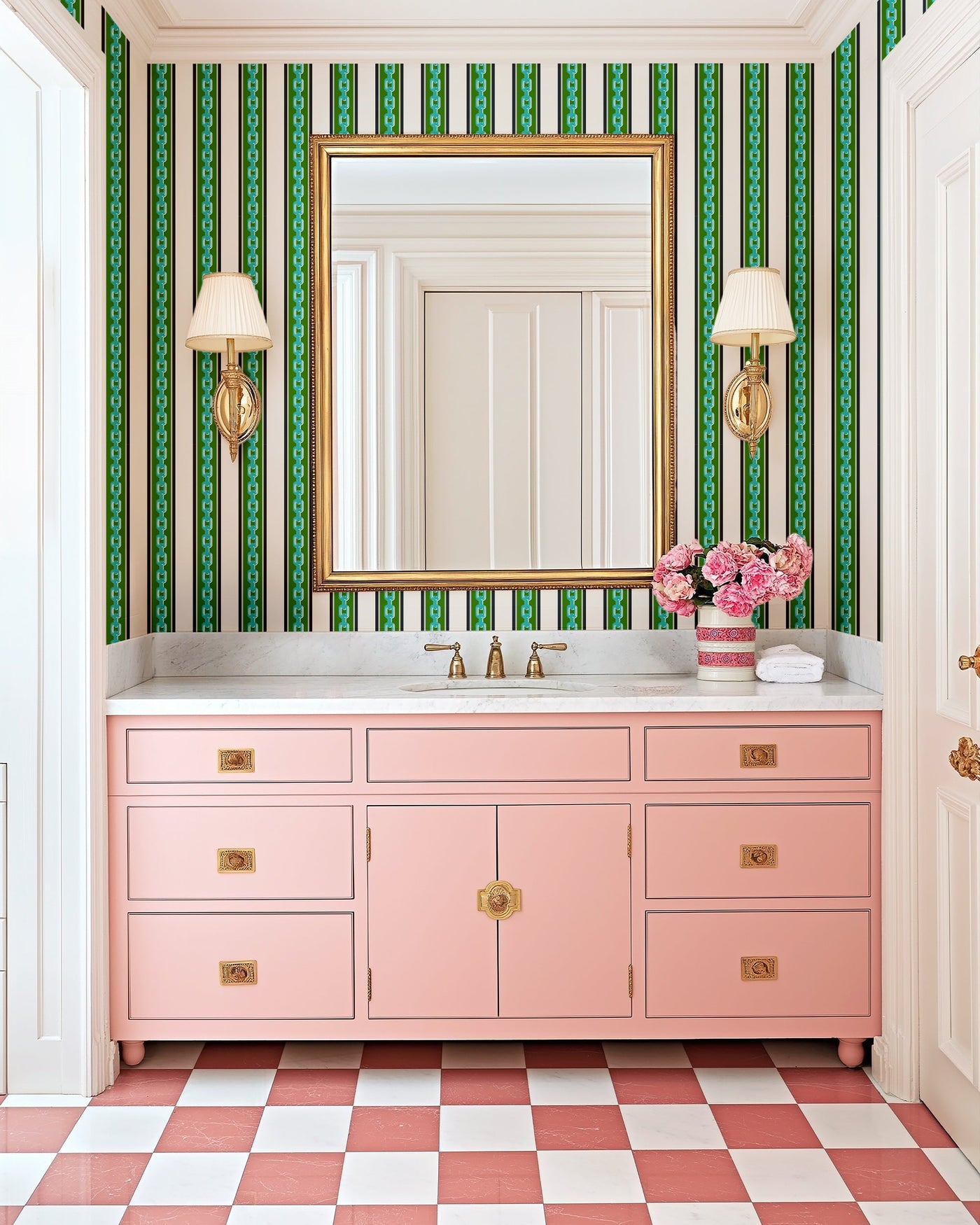 Chain Stripe Traditional Wallpaper Wallpaper Green / Double Roll Katie Kime