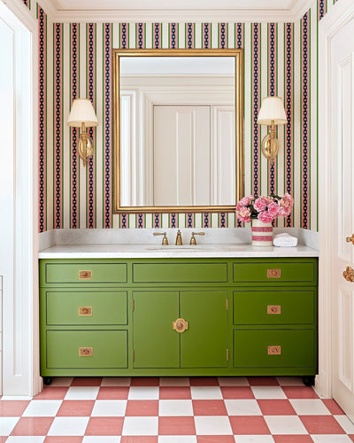 Chain Stripe Traditional Wallpaper Wallpaper Pink / Double Roll Katie Kime