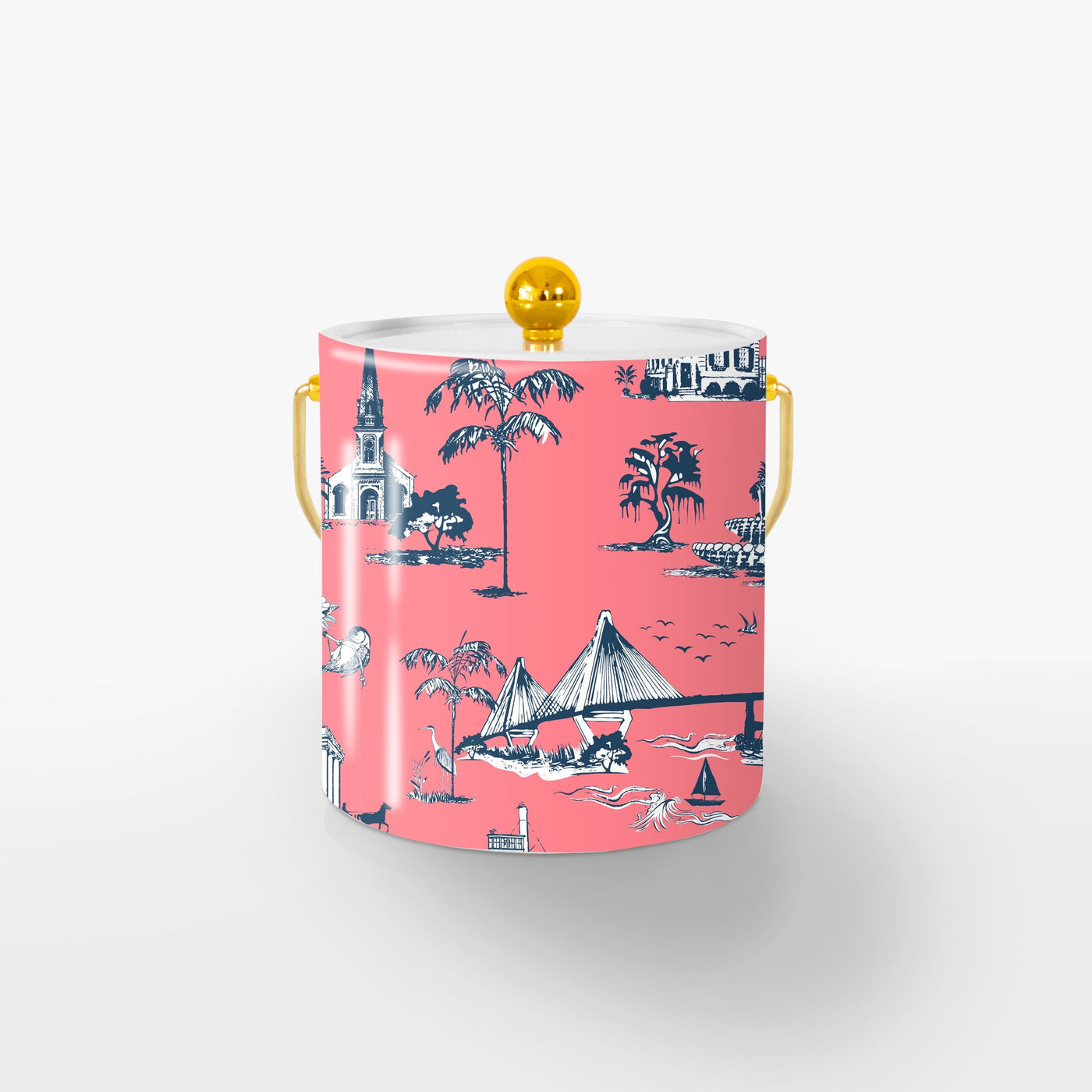 Charleston Toile Ice Bucket Ice Bucket Coral / Gold Katie Kime