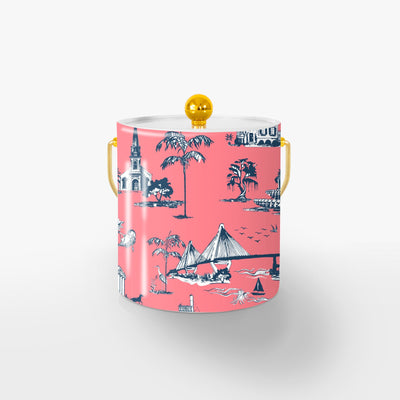 Charleston Toile Ice Bucket Ice Bucket Coral / Gold Katie Kime