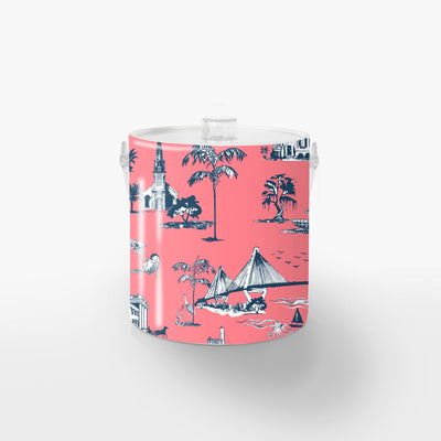 Charleston Toile Ice Bucket Ice Bucket Coral / Lucite Katie Kime