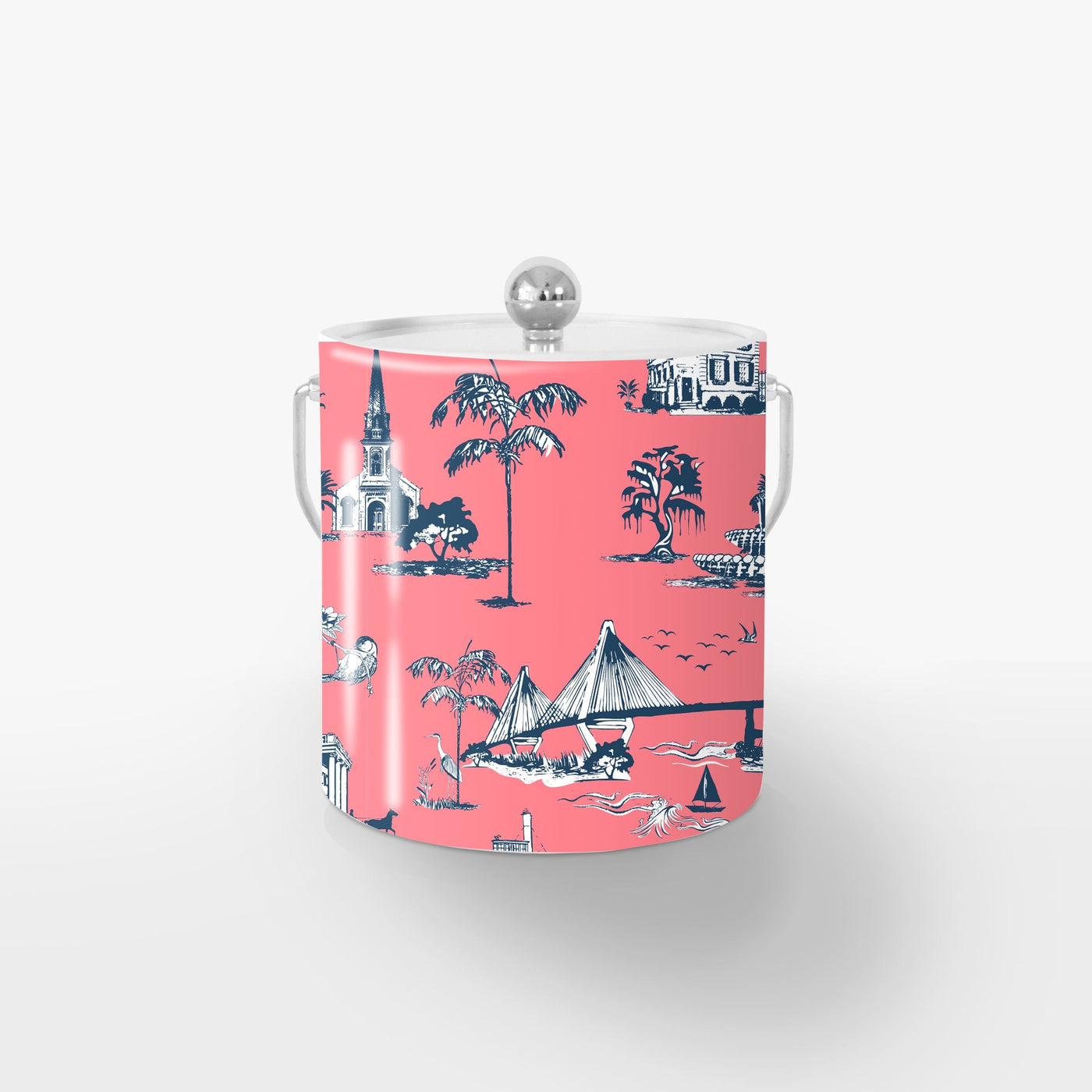 Charleston Toile Ice Bucket Ice Bucket Coral / Silver Katie Kime