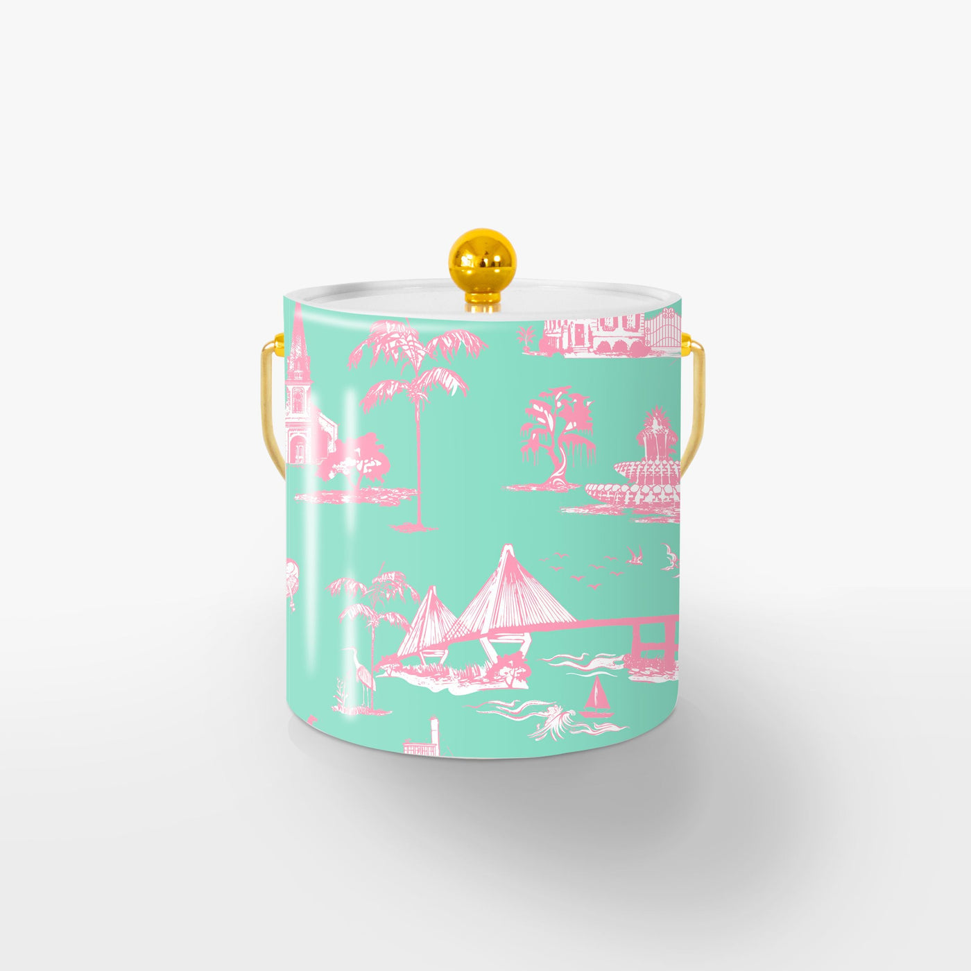 Charleston Toile Ice Bucket Ice Bucket Mint / Gold Katie Kime