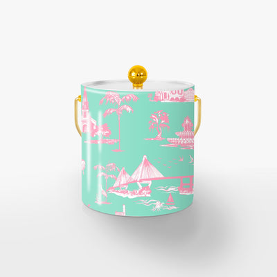 Charleston Toile Ice Bucket Ice Bucket Mint / Gold Katie Kime