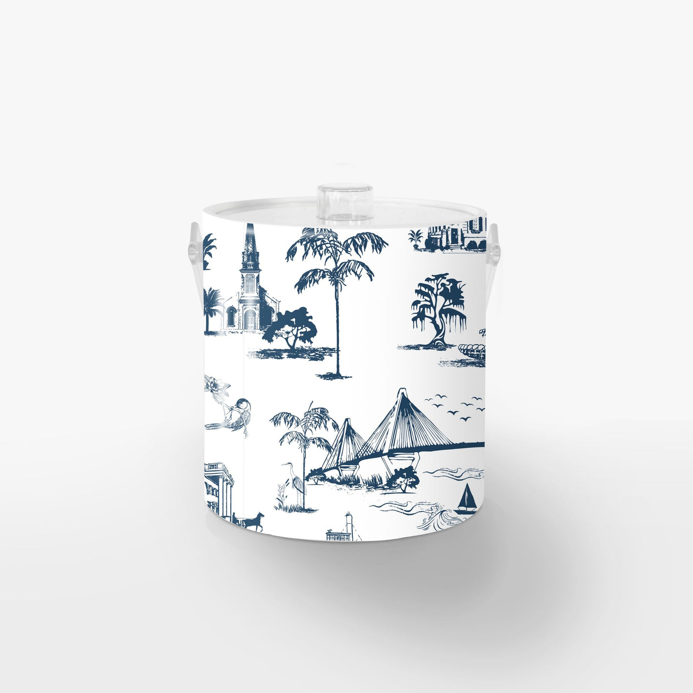 Charleston Toile Ice Bucket Ice Bucket Navy / Lucite Katie Kime