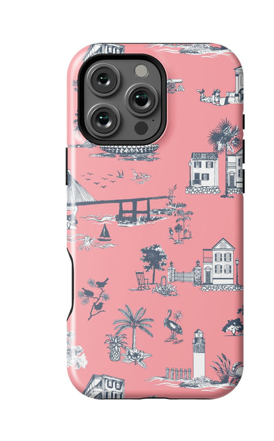 Charleston Toile iPhone Case Phone Case Coral / iPhone 16 Pro Max / MagSafe Tough Katie Kime