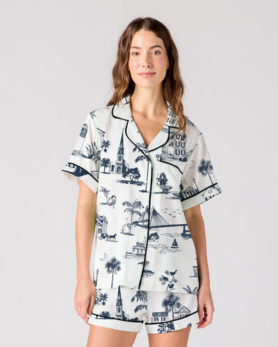 Charleston Toile Pajama Shorts Set Pajama Set Navy / XXS Katie Kime