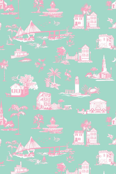 Charleston Toile Peel & Stick Wallpaper Peel & Stick Wallpaper Coral / Large Sample Katie Kime