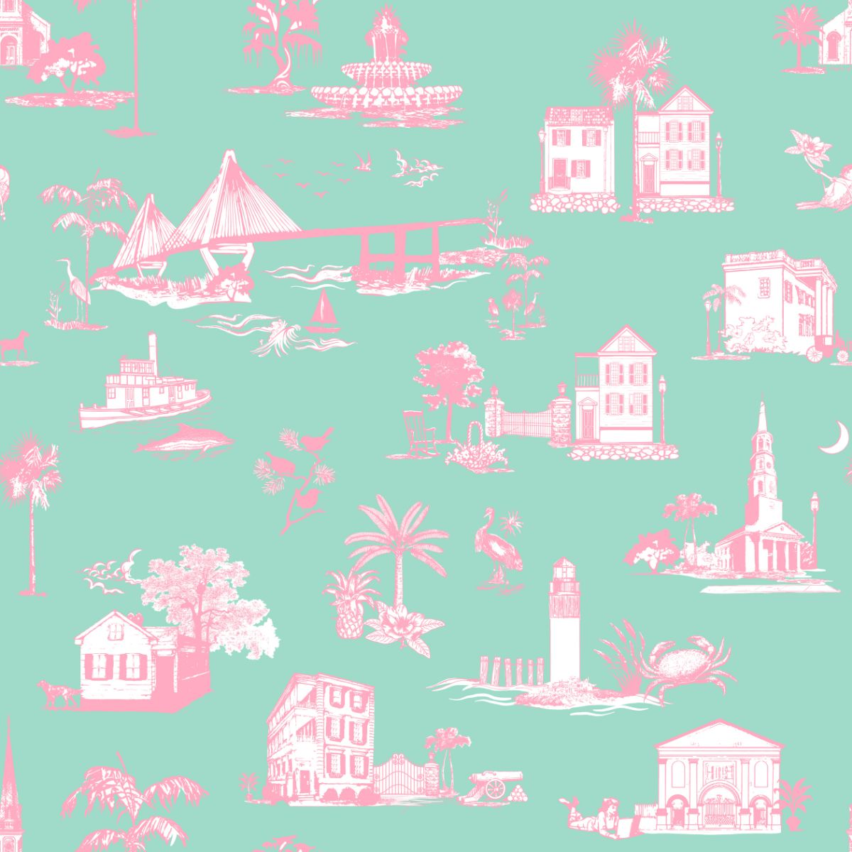 Charleston Toile Peel & Stick Wallpaper Peel & Stick Wallpaper Mint / 24" x 144" Katie Kime