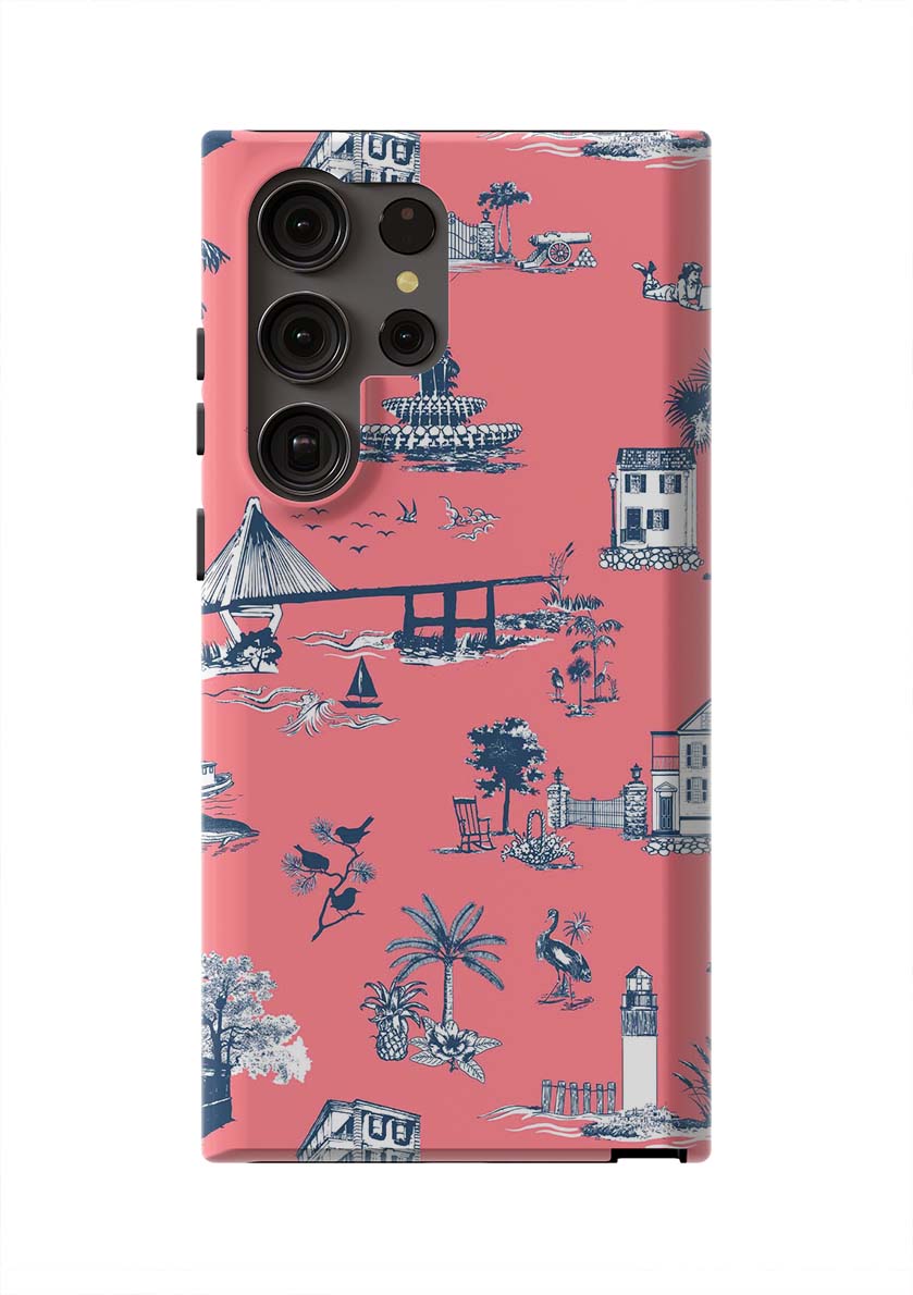 Charleston Toile Samsung Phone Case Phone Case Coral / Galaxy S23 Ultra / Tough Katie Kime