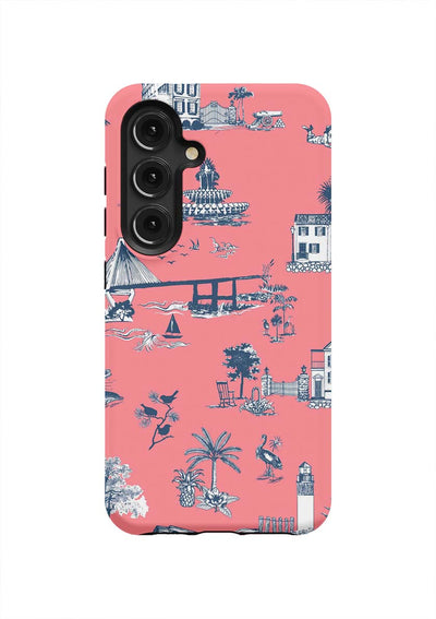 Charleston Toile Samsung Phone Case Phone Case Galaxy S24 / Tough / Coral Katie Kime