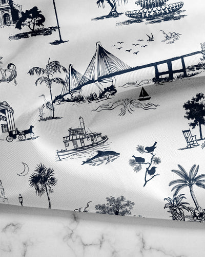 Charleston Toile Tea Towel Set Tea Towel Coral Navy Katie Kime