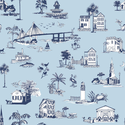 Charleston Toile Traditional Wallpaper Wallpaper Blue Navy / Double Roll Katie Kime