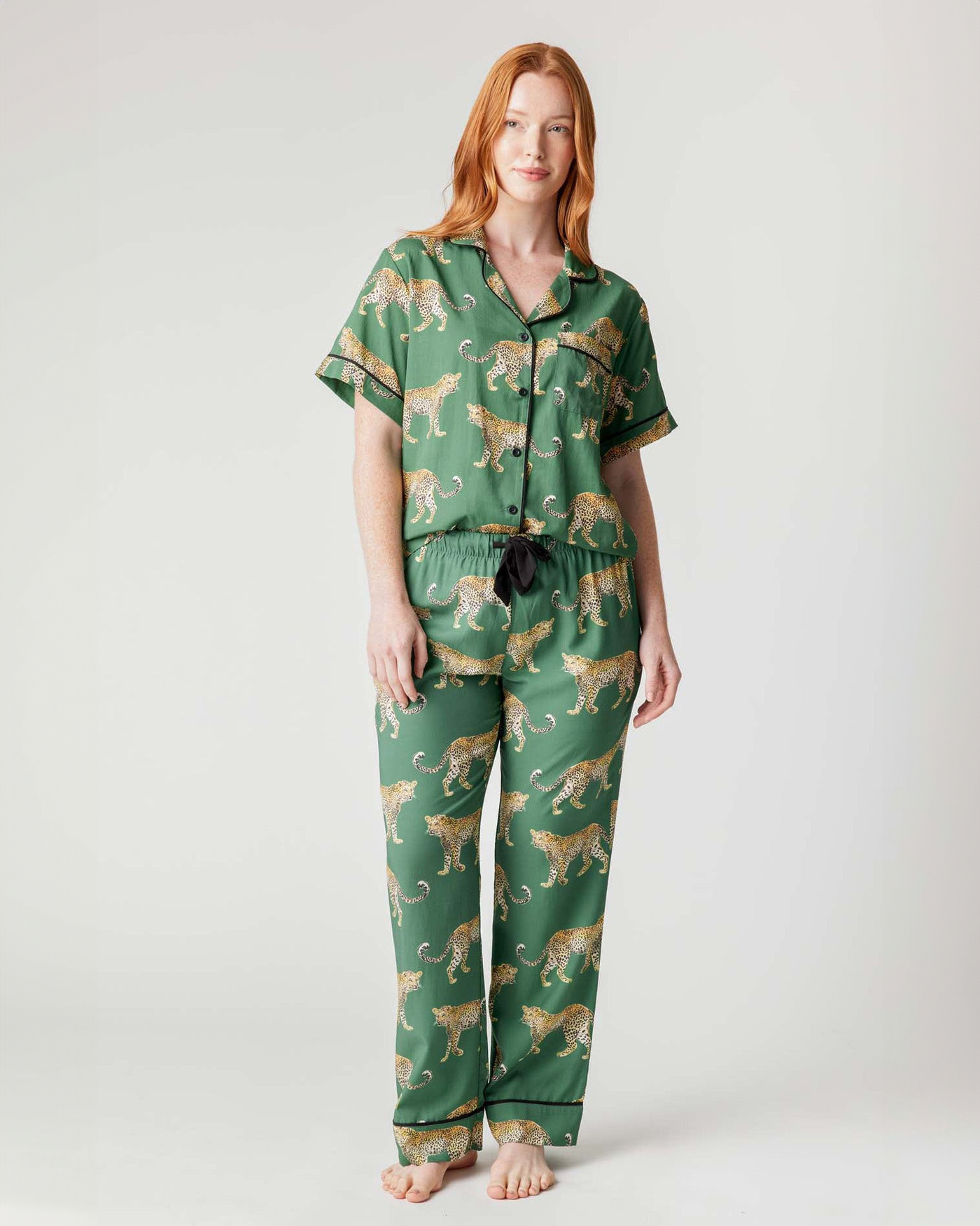 Cheetahs Pajama Pants Set Pajama Set Green / XXS Katie Kime