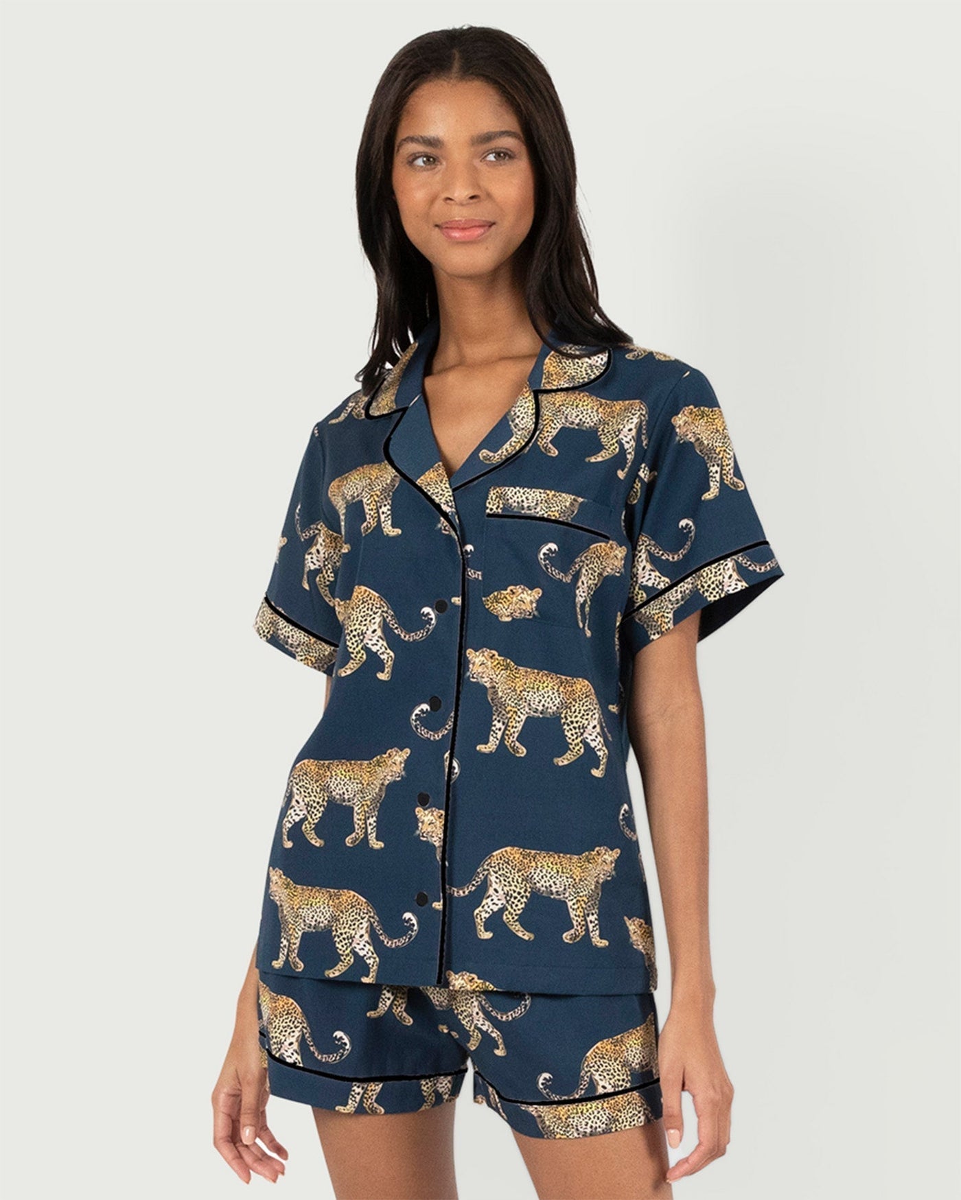 Cheetahs Pajama Set Pajama Set Navy / XXS / Shorts Katie Kime