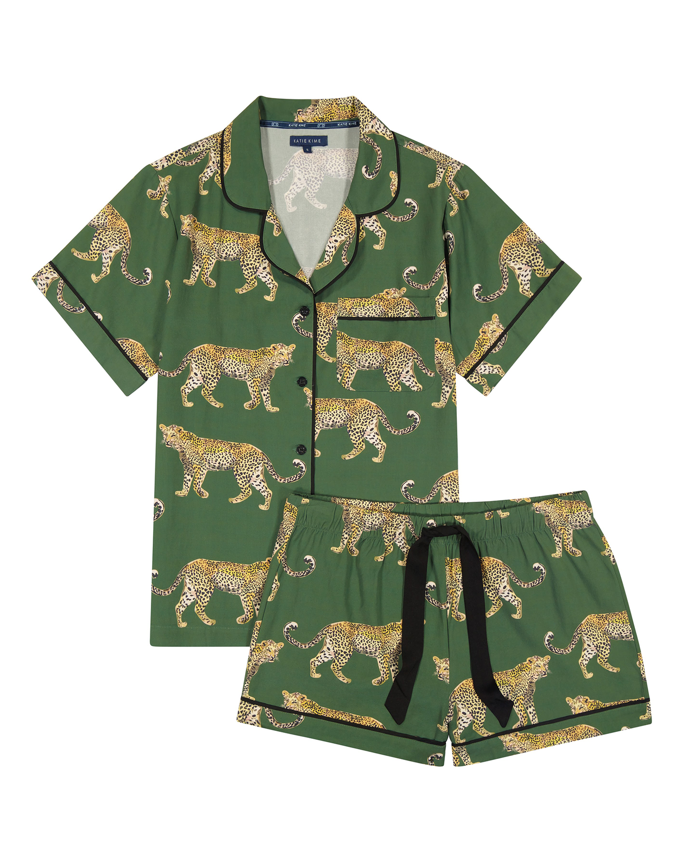 Green cheetah pajama short set Katie Kime