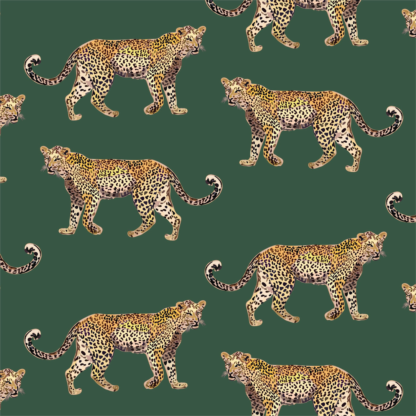 Cheetahs Peel & Stick Wallpaper Peel & Stick Wallpaper Hunter Green / 24" x 144" Katie Kime