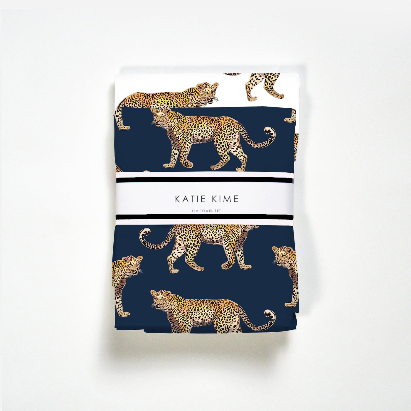 Cheetahs Tea Towel Set Tea Towel White Navy Katie Kime