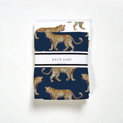 Tea Towel White Navy Cheetahs Tea Towel Set Katie Kime