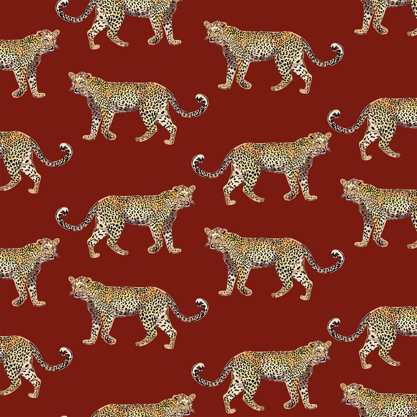 Cheetahs Traditional Wallpaper Wallpaper Dark Red / Sample Katie Kime