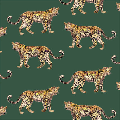 Cheetahs Traditional Wallpaper Wallpaper Hunter Green / Sample Katie Kime