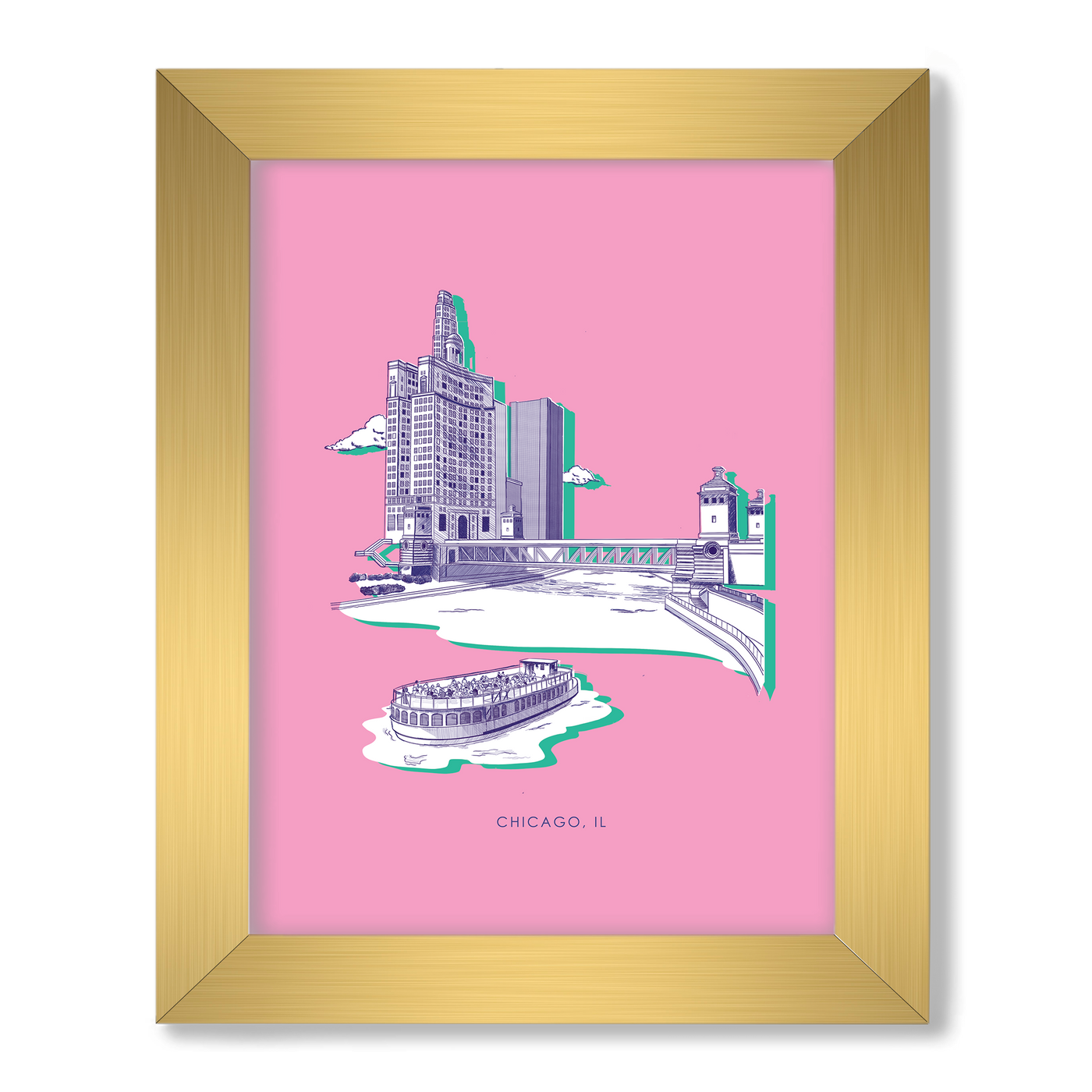 Gallery Print Pink / 8x10 / Gold Frame Chicago Print Katie Kime
