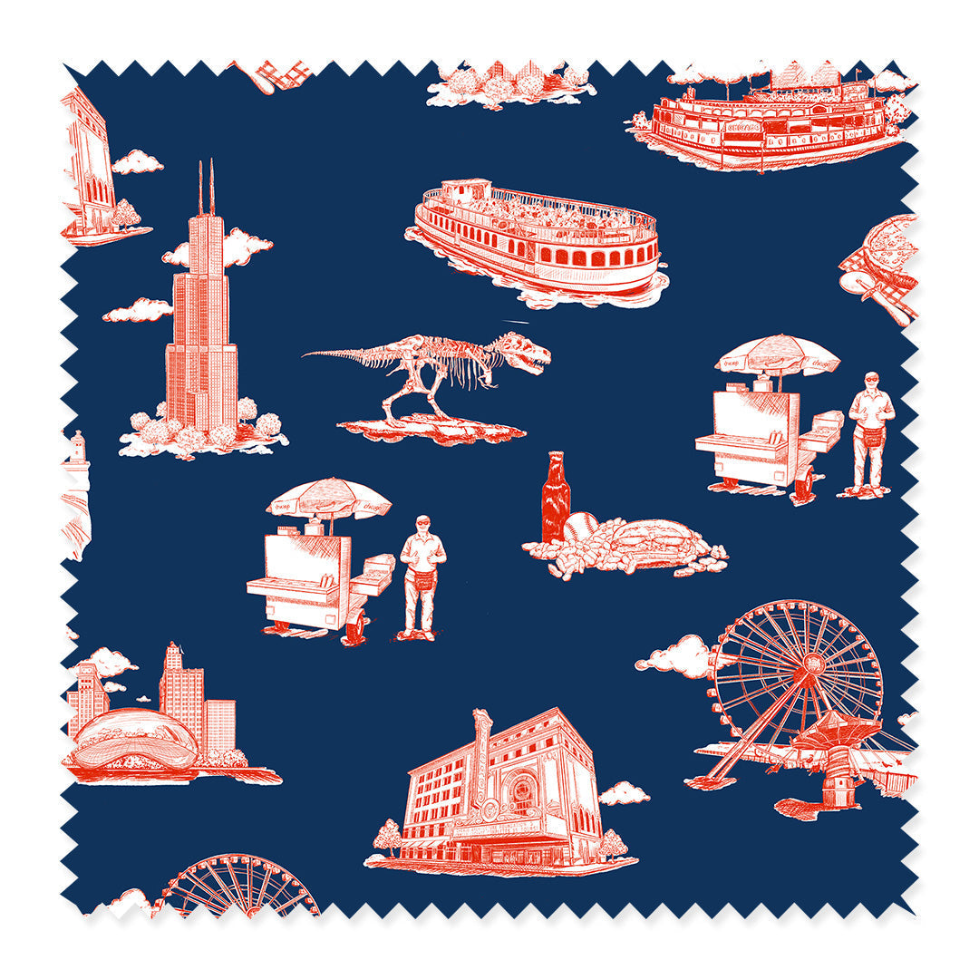 Fabric Navy Red / Sample / Cotton Chicago Toile Fabric Katie Kime