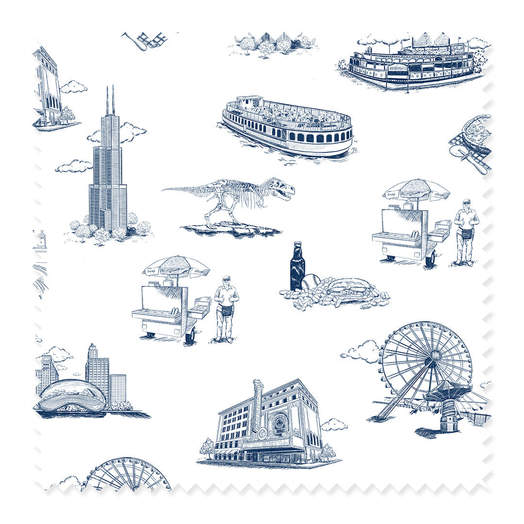 Fabric Navy / Sample / Cotton Chicago Toile Fabric Katie Kime