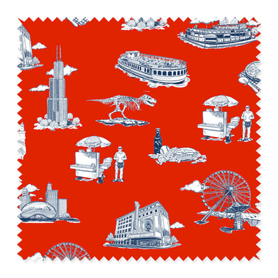 Fabric Red Navy / Sample / Cotton Chicago Toile Fabric Katie Kime