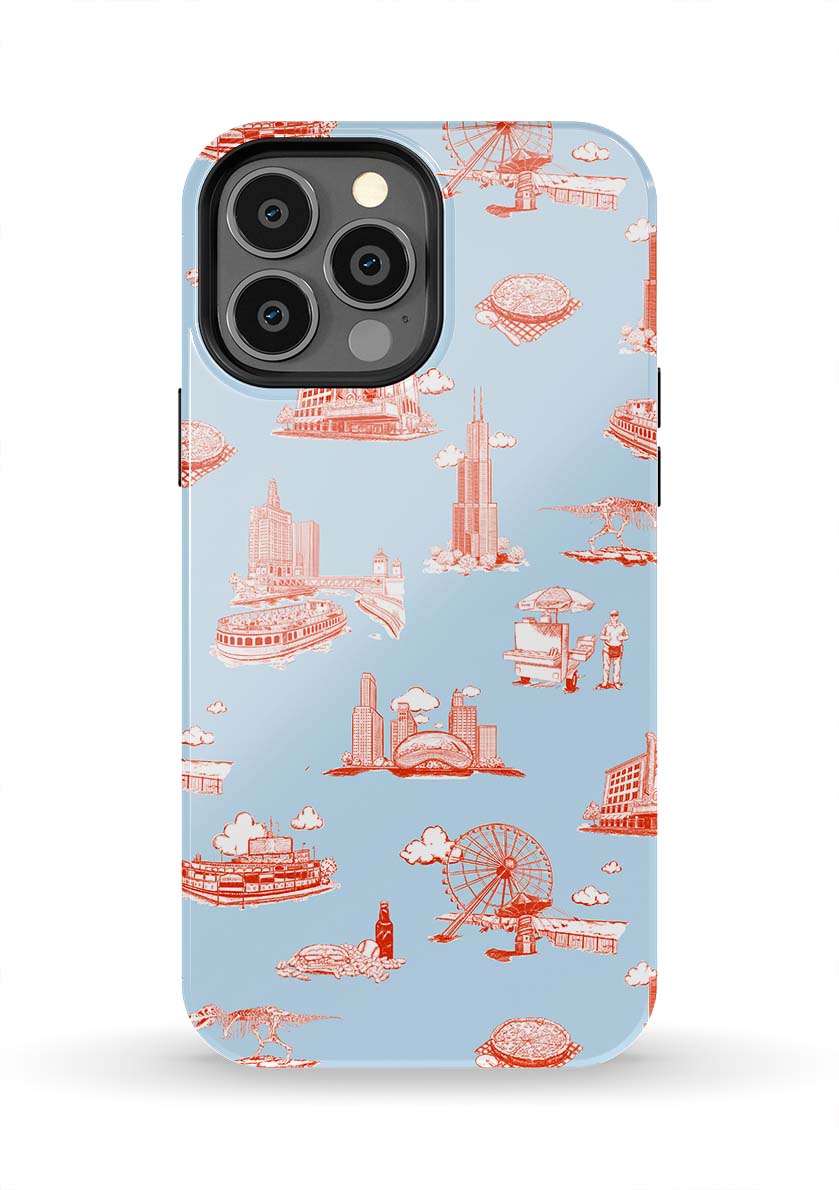 Chicago Toile iPhone Case Phone Case Light Blue Red / iPhone 13 Pro Max / Tough Katie Kime