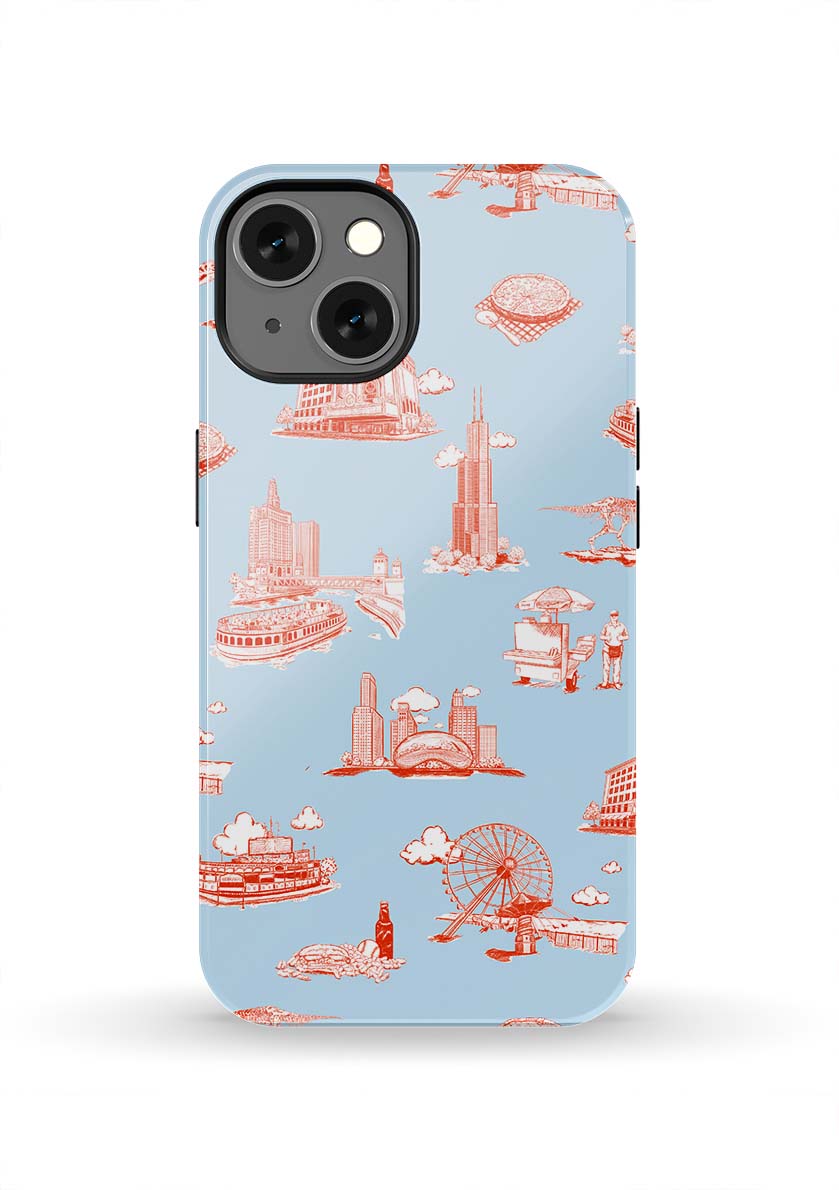 Chicago Toile iPhone Case Phone Case Light Blue Red / iPhone 13 / Tough Katie Kime