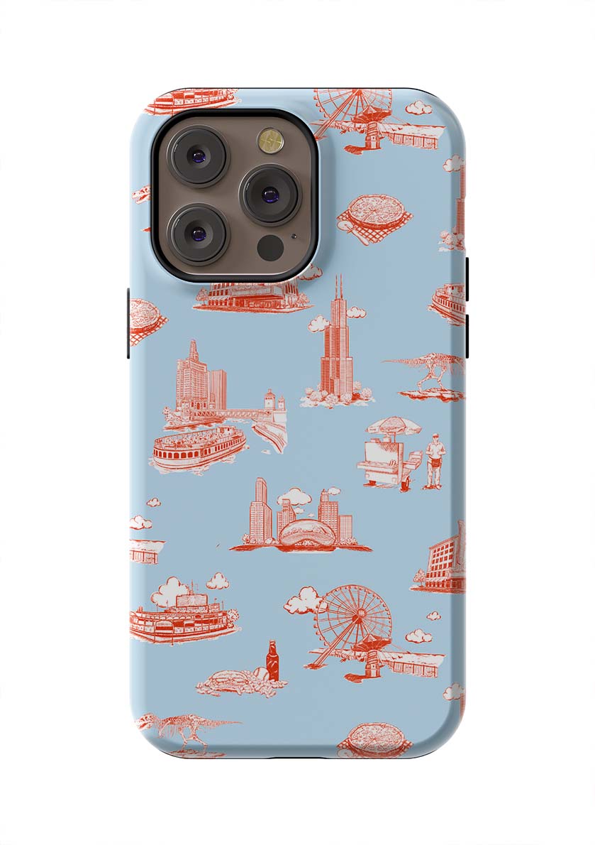 Chicago Toile iPhone Case Phone Case Light Blue Red / iPhone 14 Pro Max / Tough Katie Kime