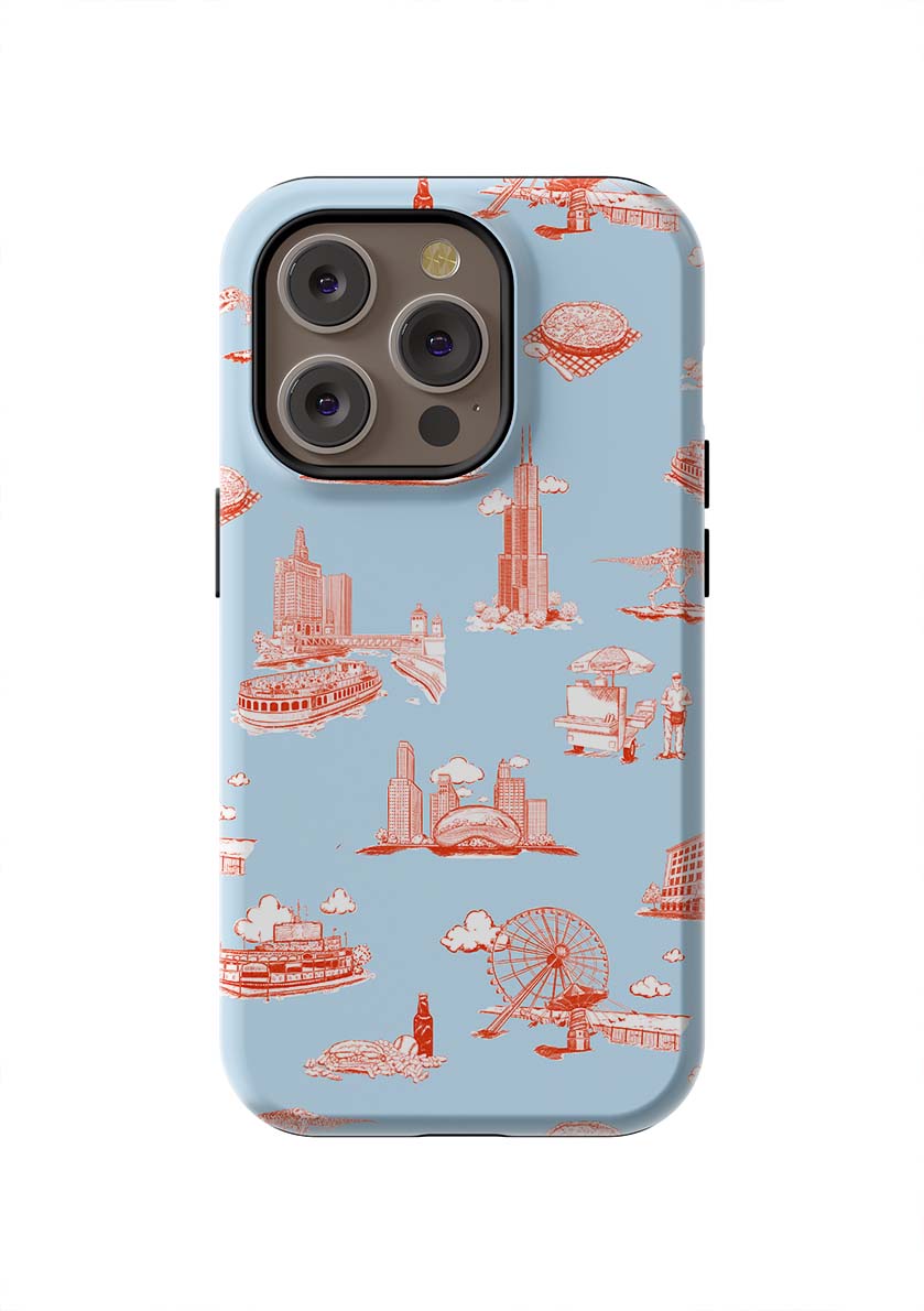 Chicago Toile iPhone Case Phone Case Light Blue Red / iPhone 14 Pro / Tough Katie Kime