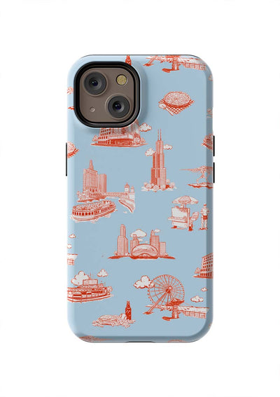 Chicago Toile iPhone Case Phone Case Light Blue Red / iPhone 14 / Tough Katie Kime