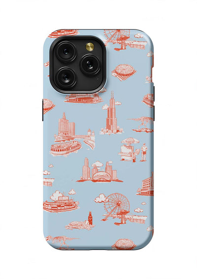Chicago Toile iPhone Case Phone Case Light Blue Red / iPhone 15 Pro Max / Tough Katie Kime