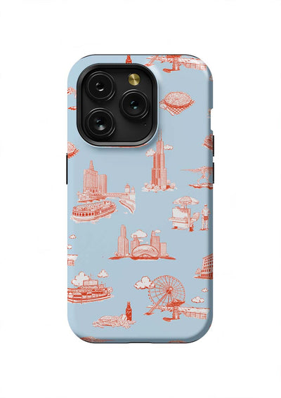 Chicago Toile iPhone Case Phone Case Light Blue Red / iPhone 15 Pro / Tough Katie Kime