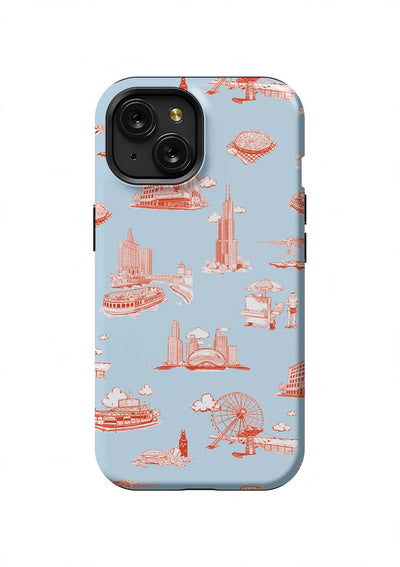 Chicago Toile iPhone Case Phone Case Light Blue Red / iPhone 15 / Tough Katie Kime