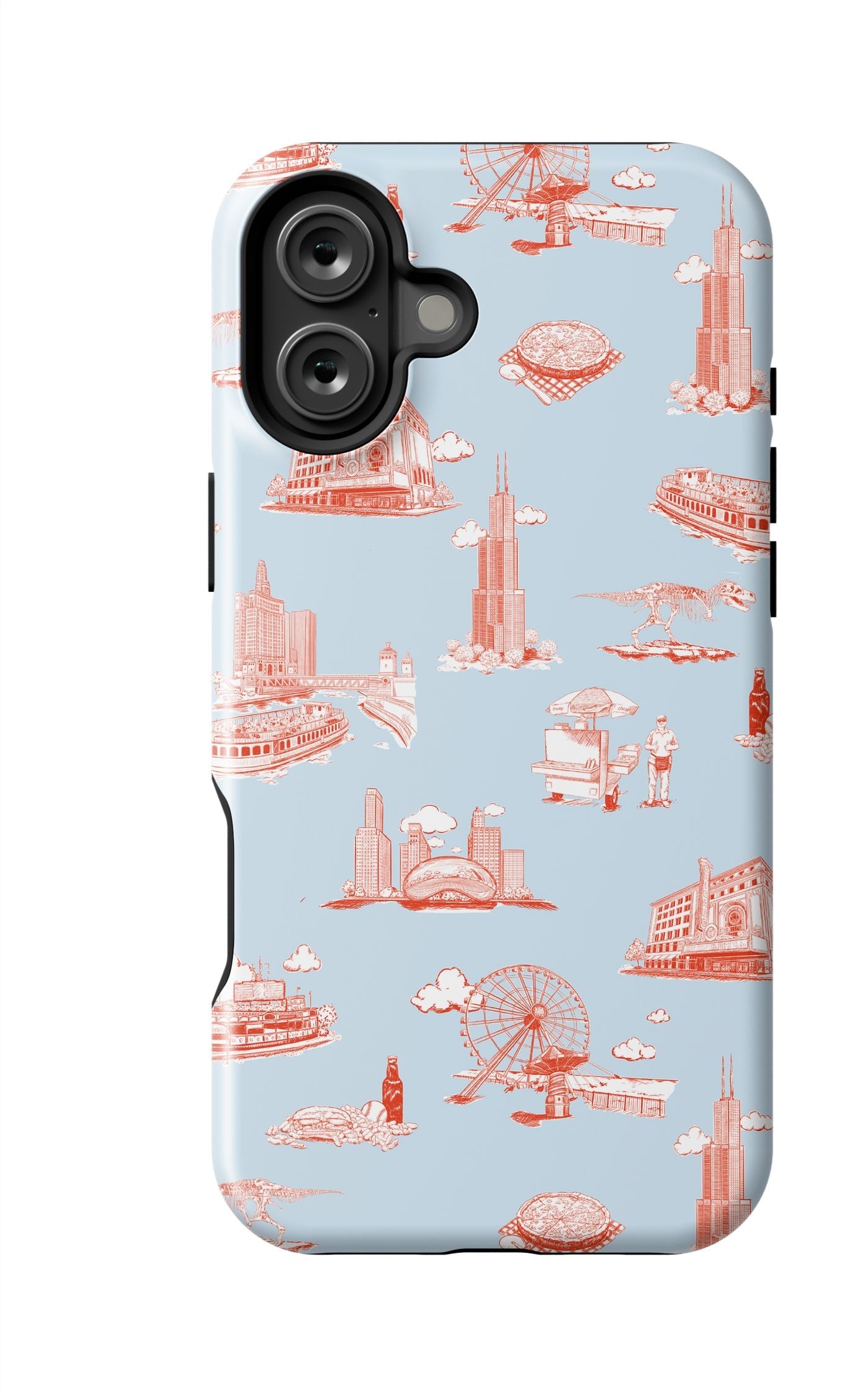 Chicago Toile iPhone Case Phone Case Light Blue Red / iPhone 16 Plus / Tough Katie Kime