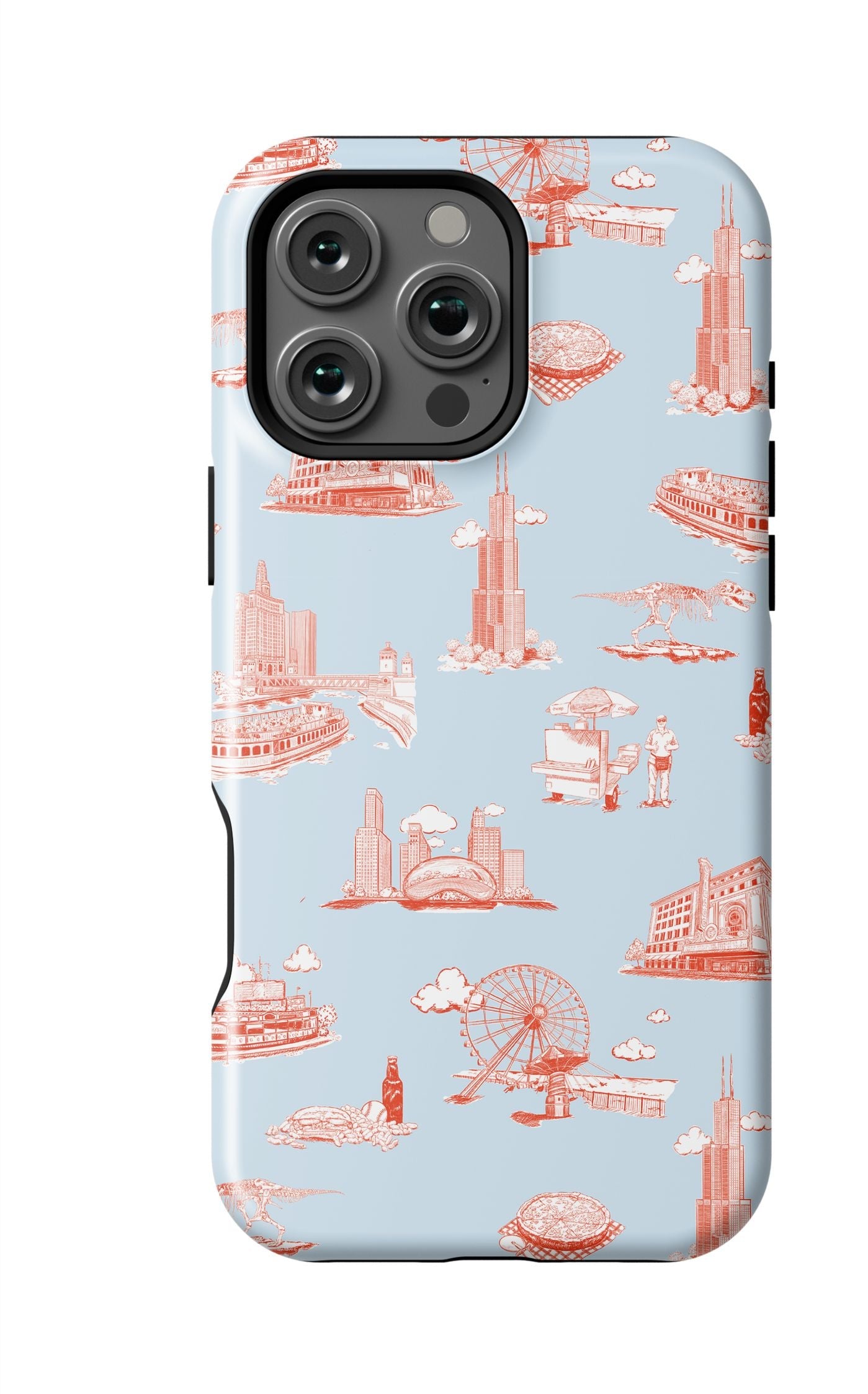 Chicago Toile iPhone Case Phone Case Light Blue Red / iPhone 16 Pro Max / MagSafe Tough Katie Kime