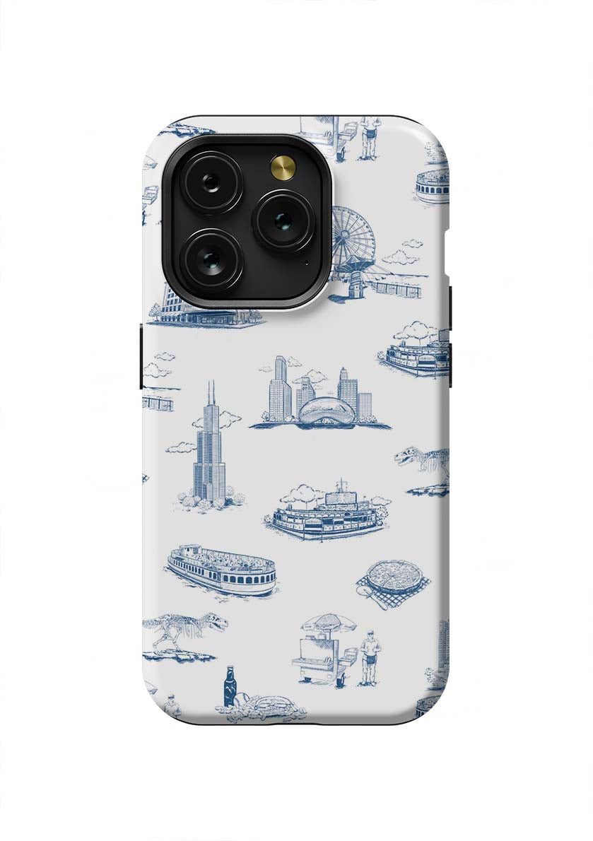 Chicago Toile iPhone Case Phone Case Navy / iPhone 15 Pro / Tough Katie Kime