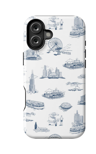 Chicago Toile iPhone Case Phone Case Navy / iPhone 16 Plus / MagSafe Tough Katie Kime