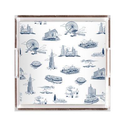 Chicago Toile Lucite Tray Lucite Trays Navy / 12x12 Katie Kime