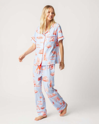 Chicago Toile Pajama Pants Set Pajama Set Light Blue Red / XS Katie Kime