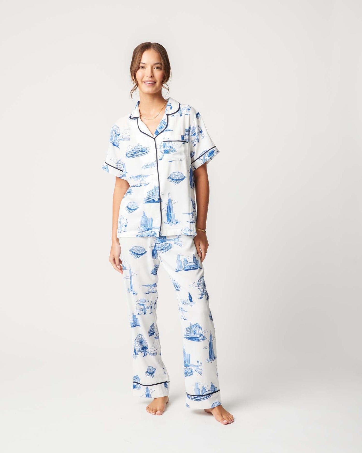 Pajama Set Navy / XS Chicago Toile Pajama Pants Set Katie Kime