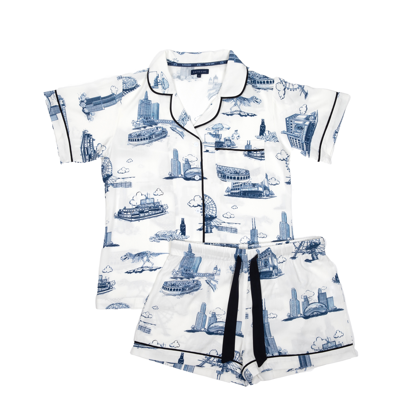 Chicago Toile Pajama Shorts Set Pajama Set Katie Kime