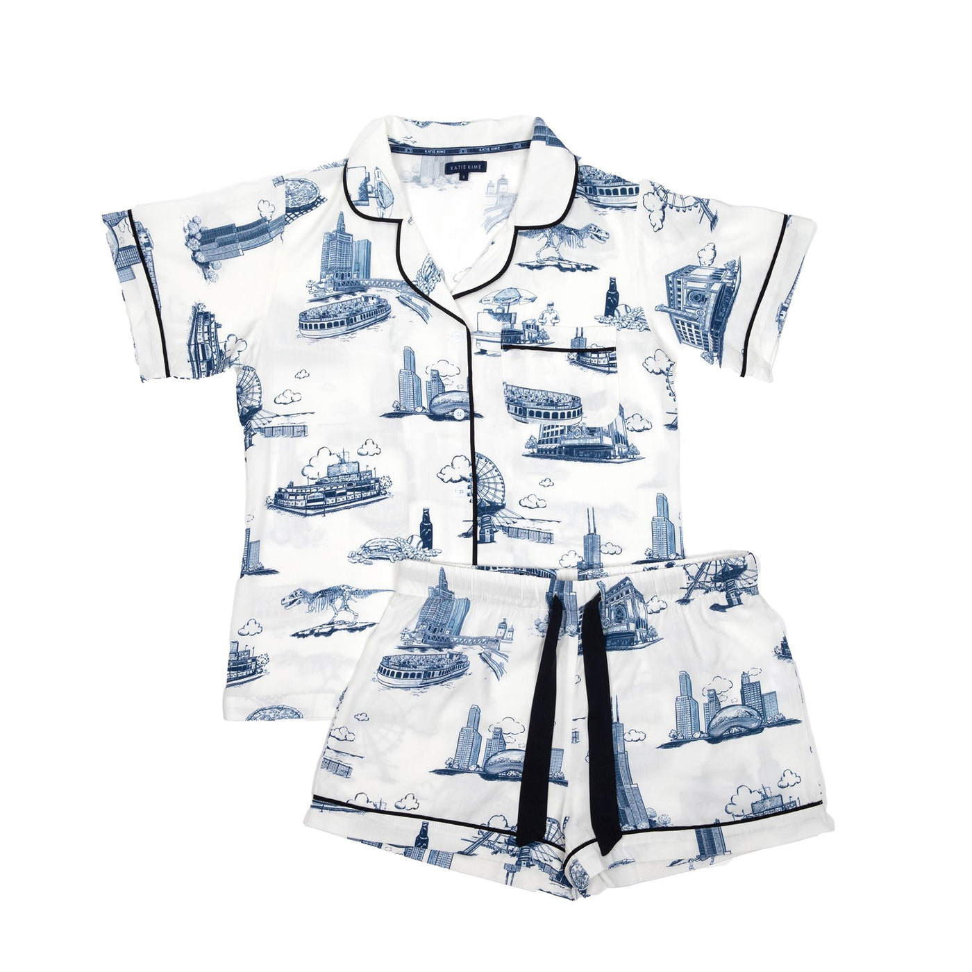 Chicago Toile Pajama Shorts Set Pajama Set Katie Kime