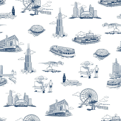 Chicago Toile Peel & Stick Wallpaper Peel & Stick Wallpaper Navy / 24" x 144" Katie Kime