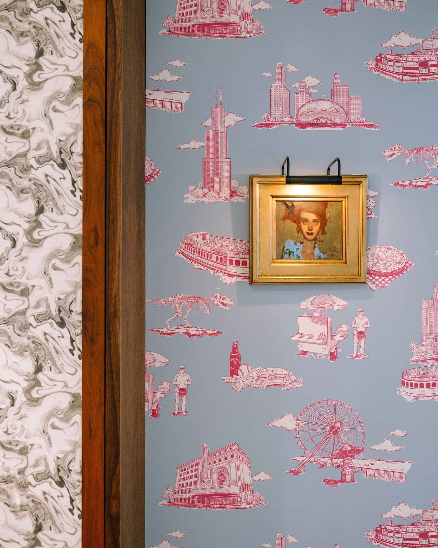 Chicago Toile Peel & Stick Wallpaper Peel & Stick Wallpaper Navy Red / 12 Ft - Full Bleed Katie Kime